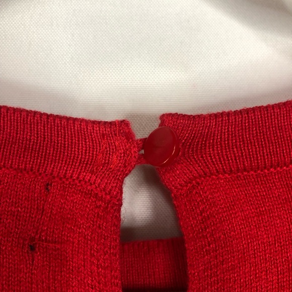 Liz Claiborne Red Holiday Sweater Beaded Crew Neckline Single Button Closure - Picture 4 of 8